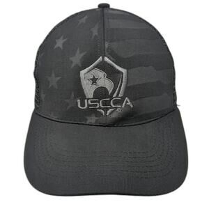 USCCA Trucker Hat Black One Size Mesh Back Tonal American Flag Shield Eagle Logo